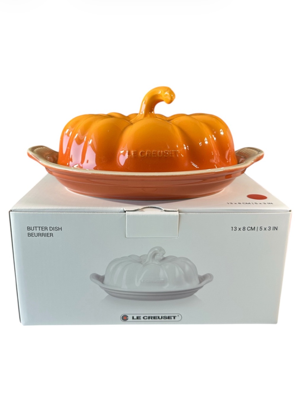 Le Creuset CERAMIC PUMPKIN BUTTER DISH with Lid - MARRONNIER 5”x3”
